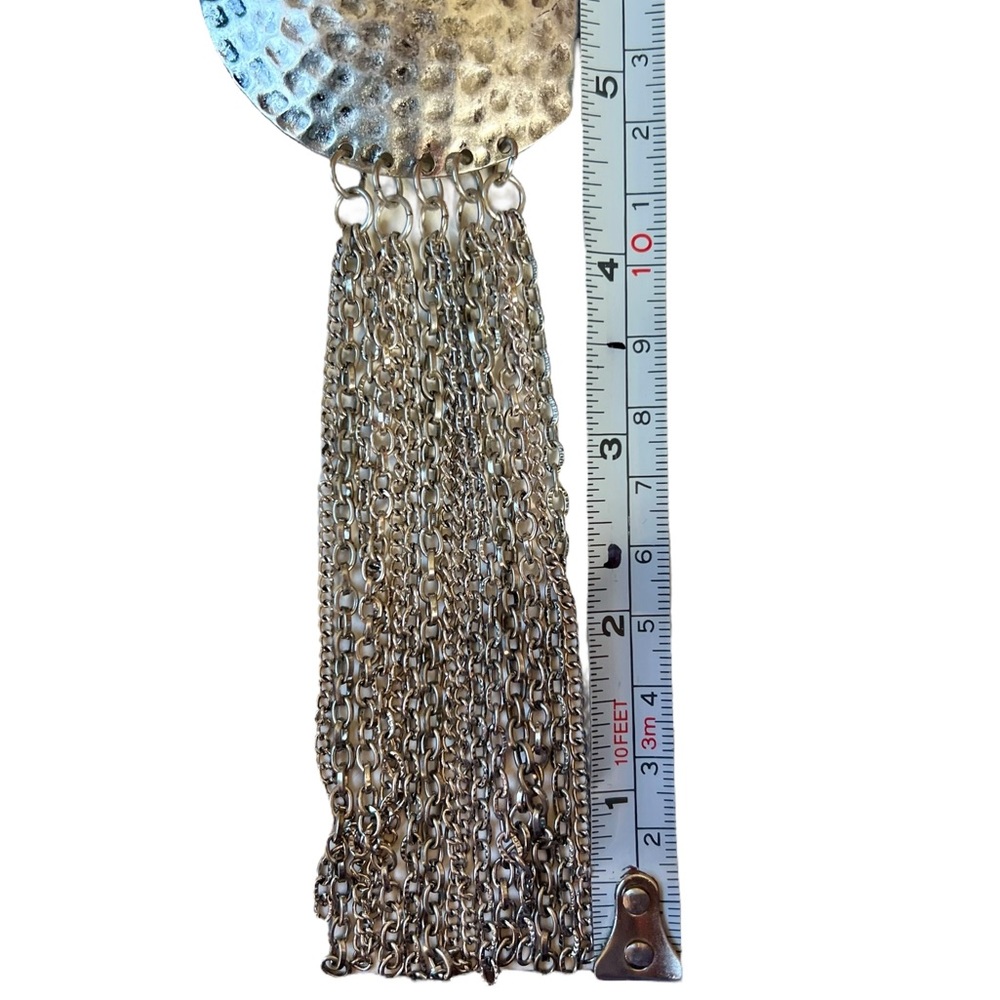 Silvertone Adjustable Long Fringe Statement Neckl… - image 7